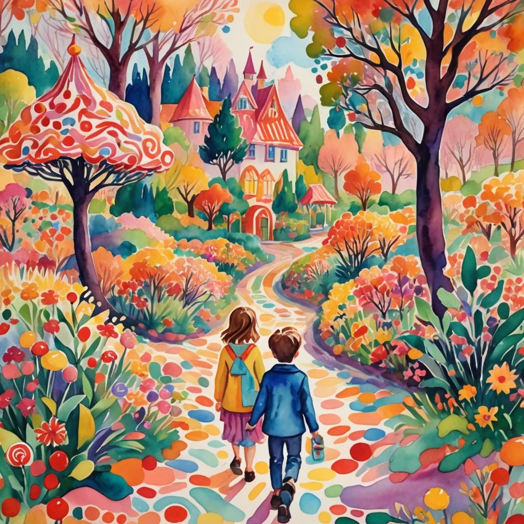 Candy Land Adventure in Fauvist Watercolor Style