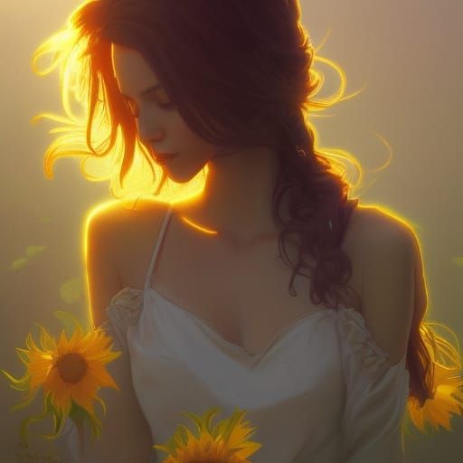 Hyperdetailed Sunflower Portrait in Art Nouveau Style