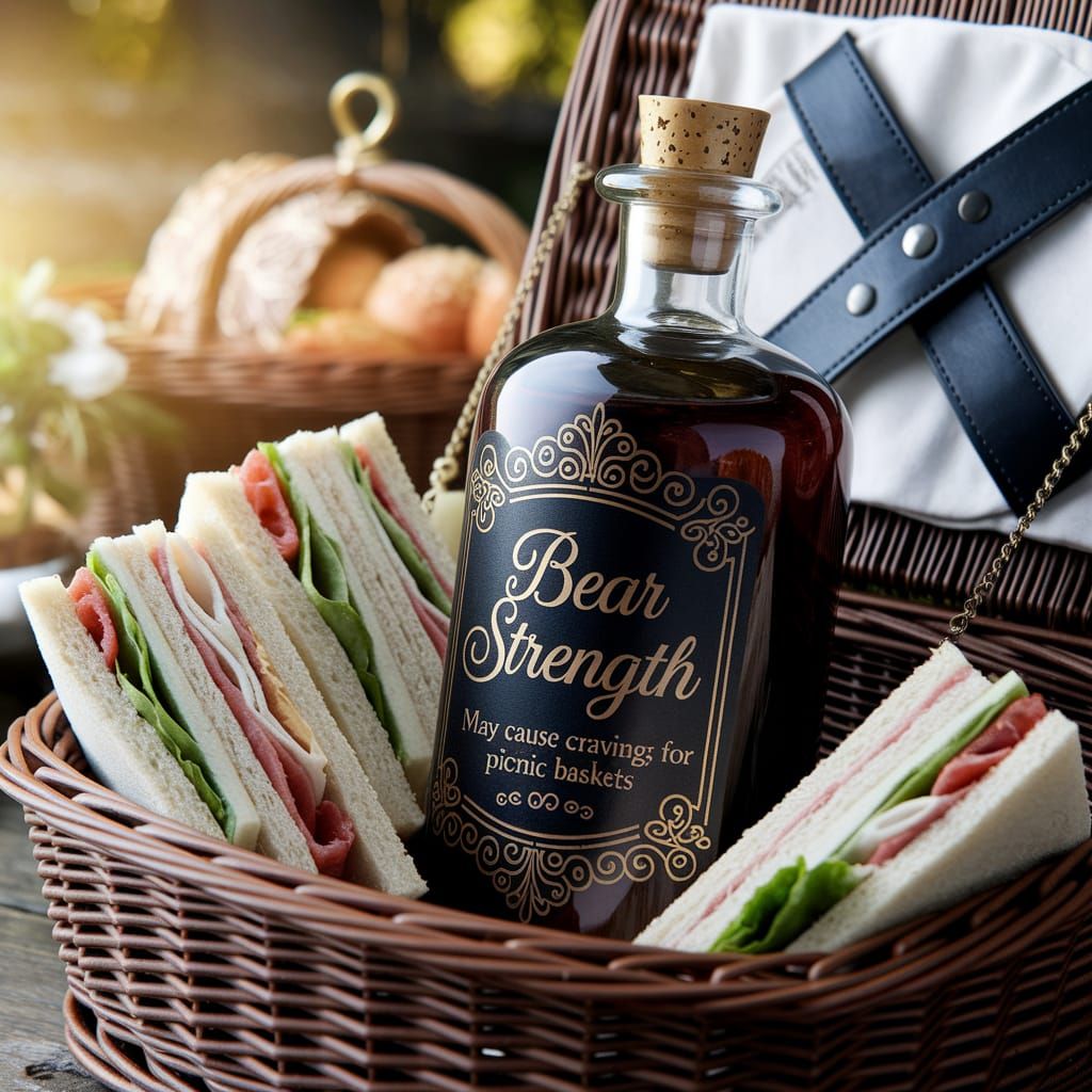 Elegant Picnic Scene with Glass Potion Bottle