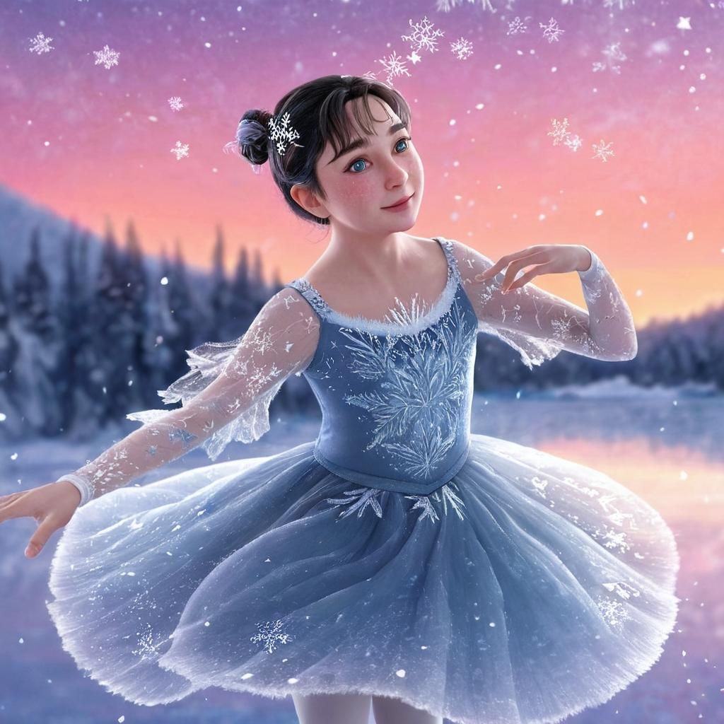 Ballet Dancer on Frozen Lake in 3D Anime Art