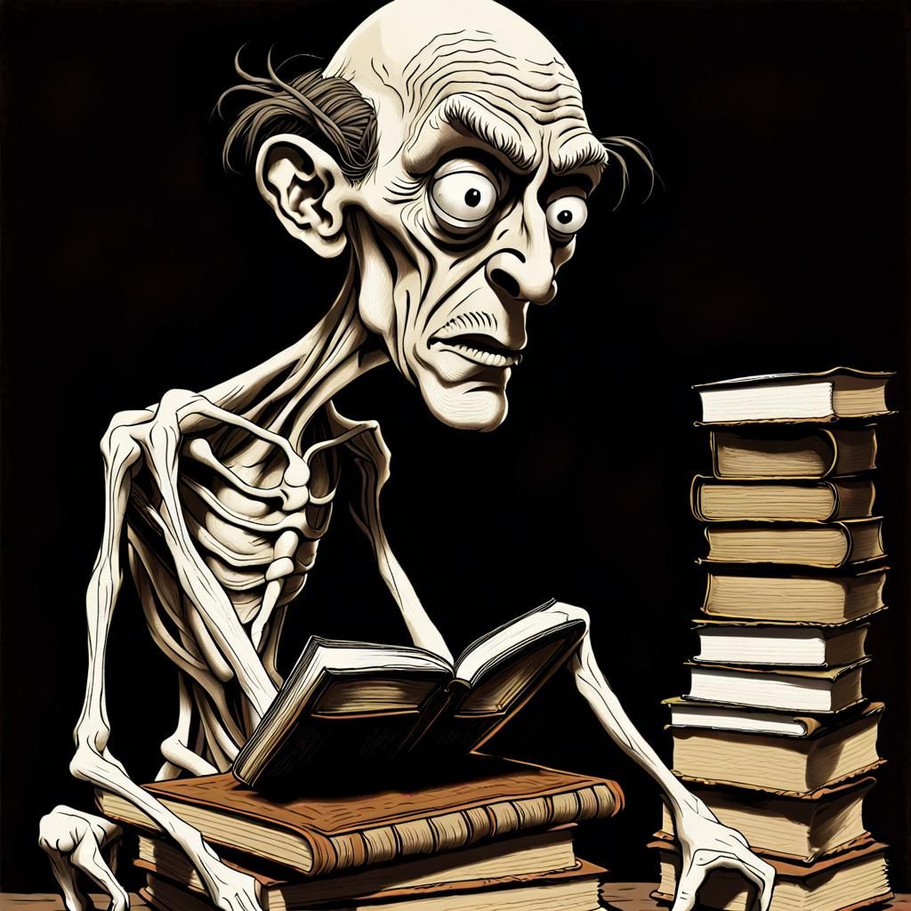 Disturbing Art Brut Portrait in Magical Library