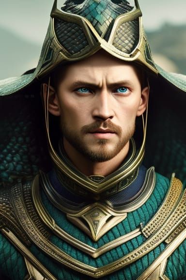 Teal Humanoid with Dragon Eye, Photorealistic Oil Painting