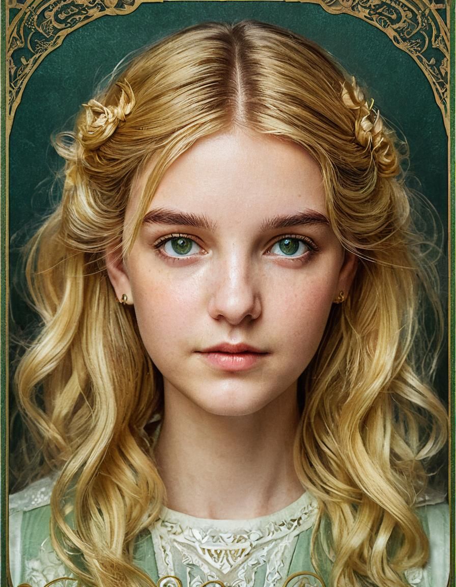 Elegant Portrait in Alphonse Mucha Style