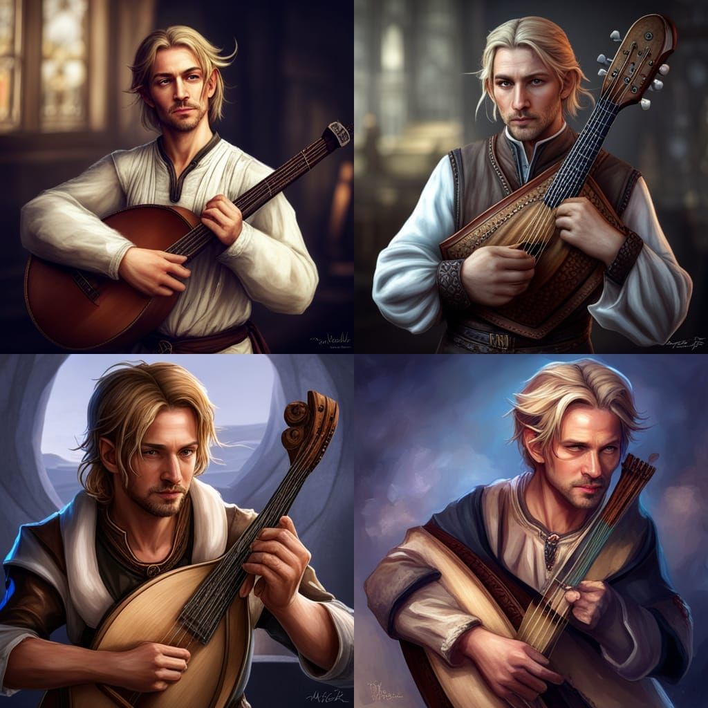 Smiling Blonde Elf Bard with Lute