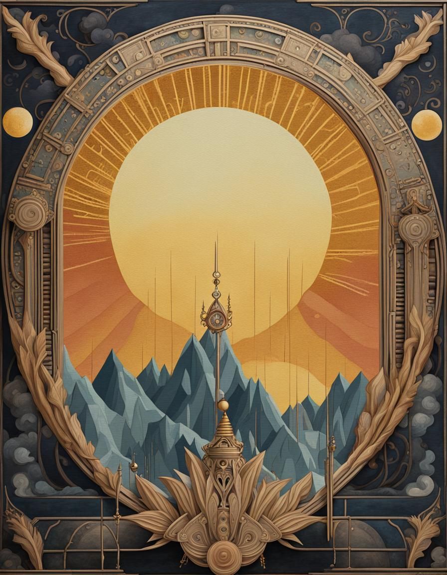 Golden Crown and Moon in Art Deco Style