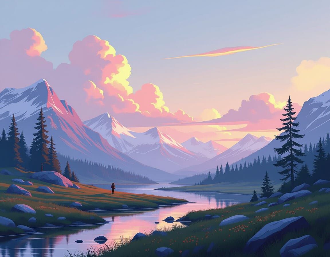Painterly Fantasy Landscape with Dreamy Colors