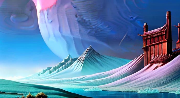 Surreal Fantasy Landscape in Melting Oil Style