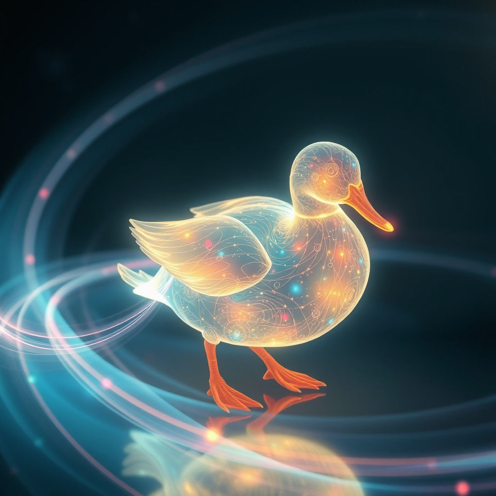 Ethereal Luminous Duck with Iridescent Trails
