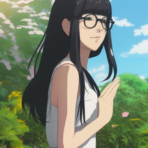 Anime Girl in Garden, Ghibli Style Key Visual