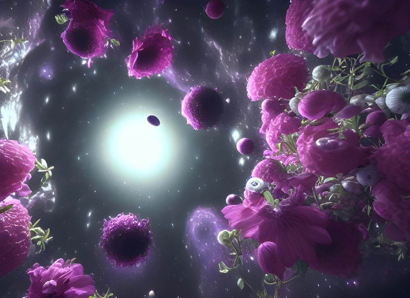 Galactic Flowers: A Photorealistic Space Rendering