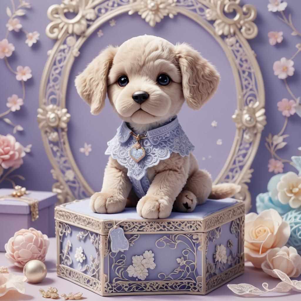Periwinkle Puppy Plush in Kawaii Pastel Illustration