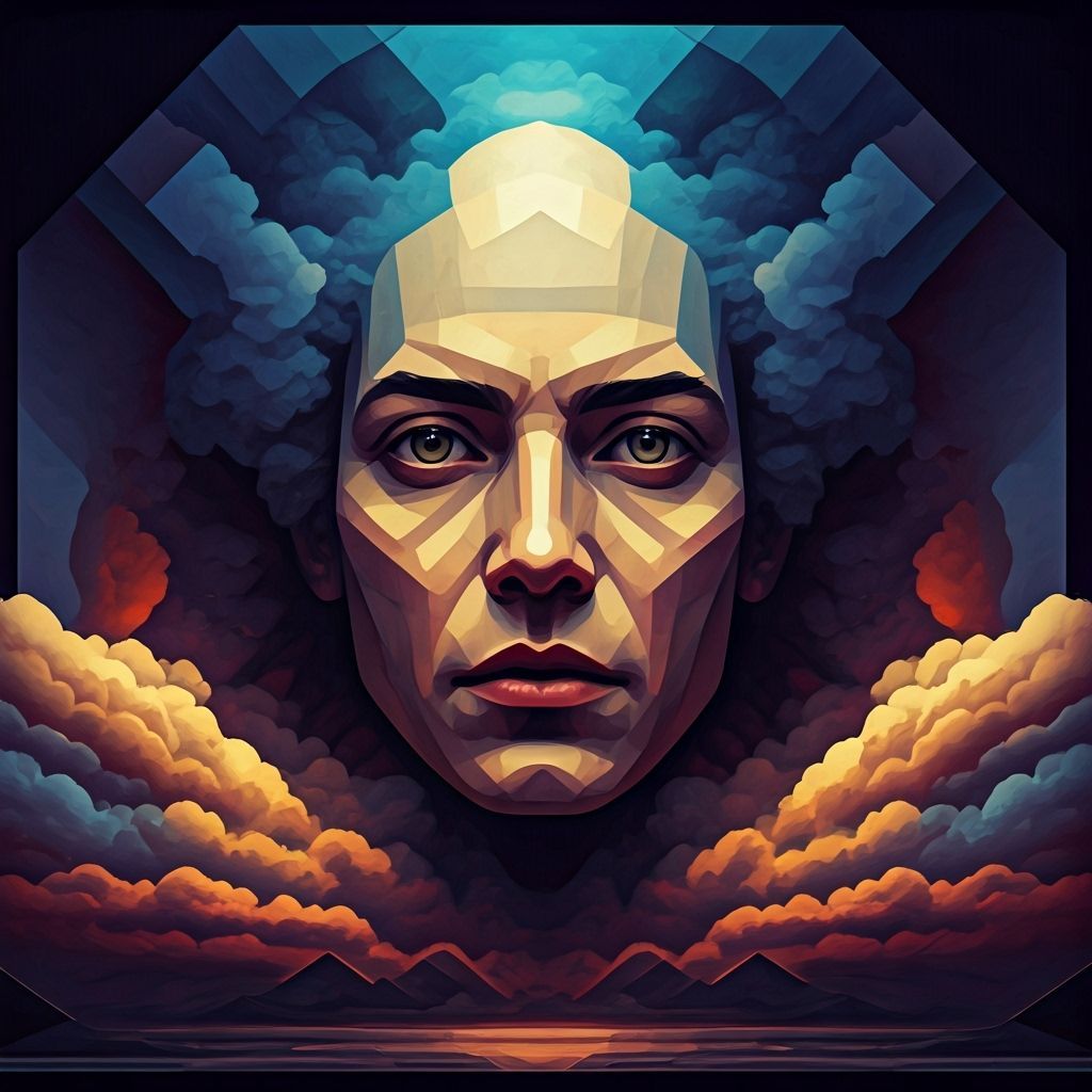 Distorted Face Emerges from Storm Clouds: Cubist Fauvism