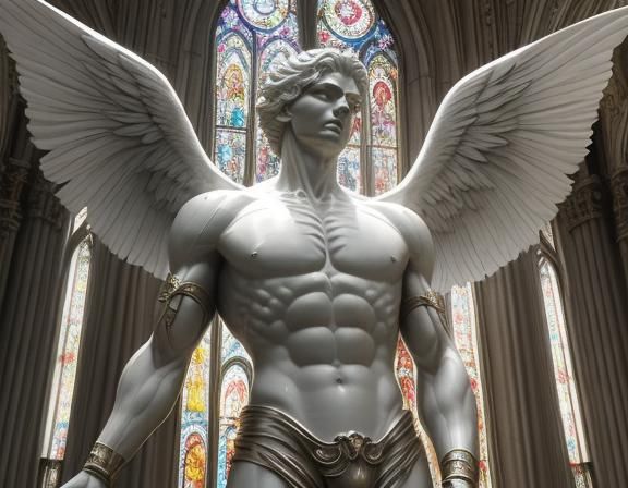 Lucifer Statue Suspended in Church, Hyperrealistic Style