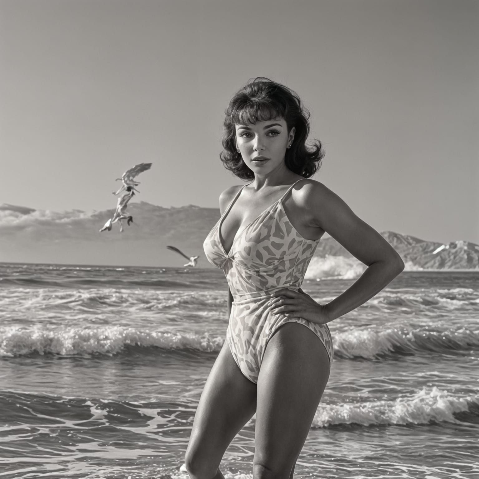 Joan Collins in 1960s Beach Fashion Editorial
