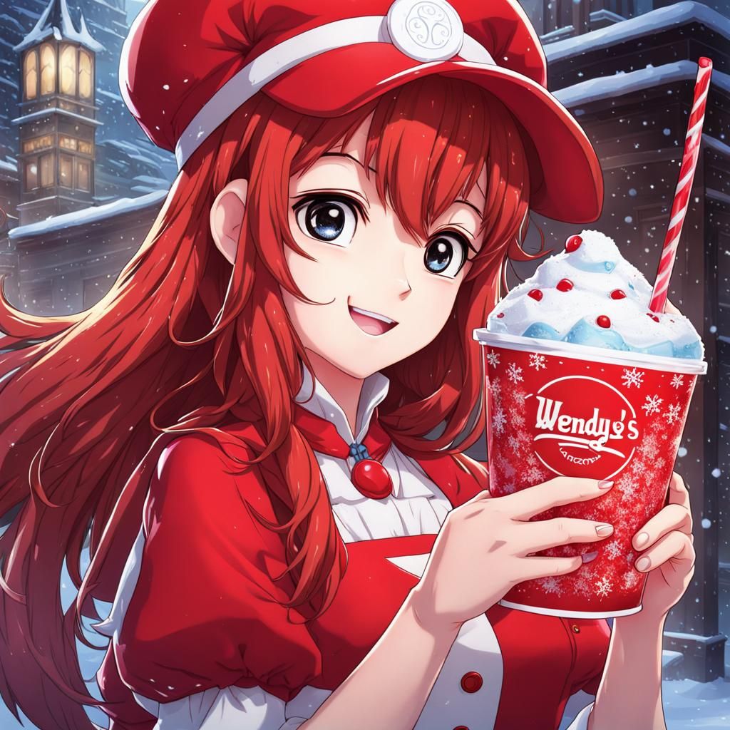 Wendy's Mascot with Frosty in Anime Style