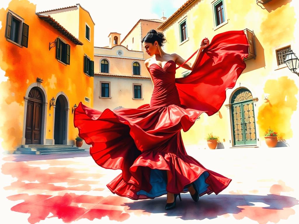 Flamenco Dancer in Vibrant Aquarelle