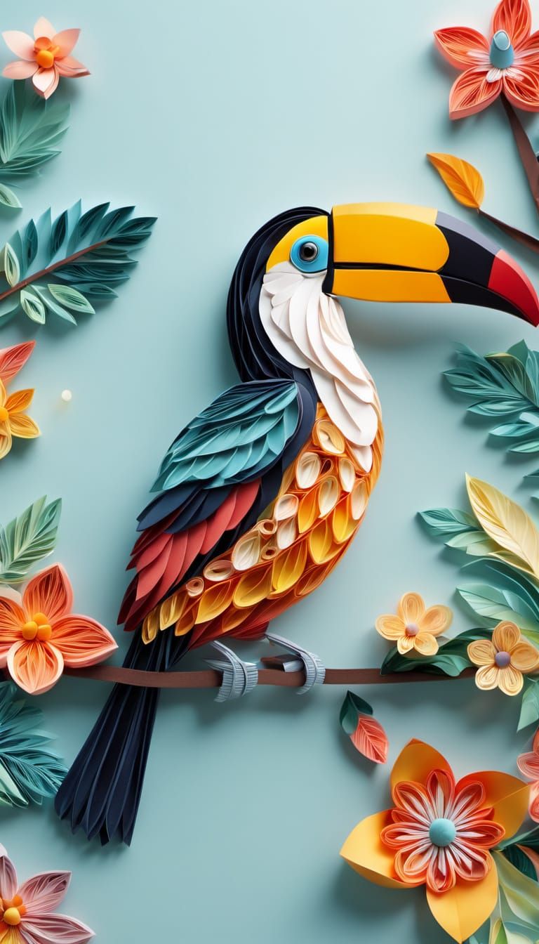 Quilled Paper Toucan in Tropical Paradise
