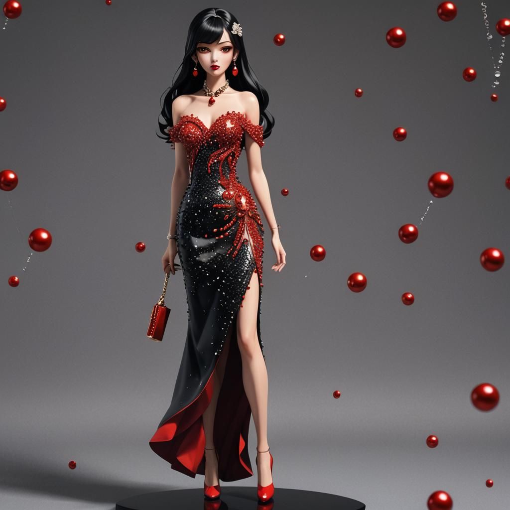 Stunning 3D Anime Woman in Red Dress