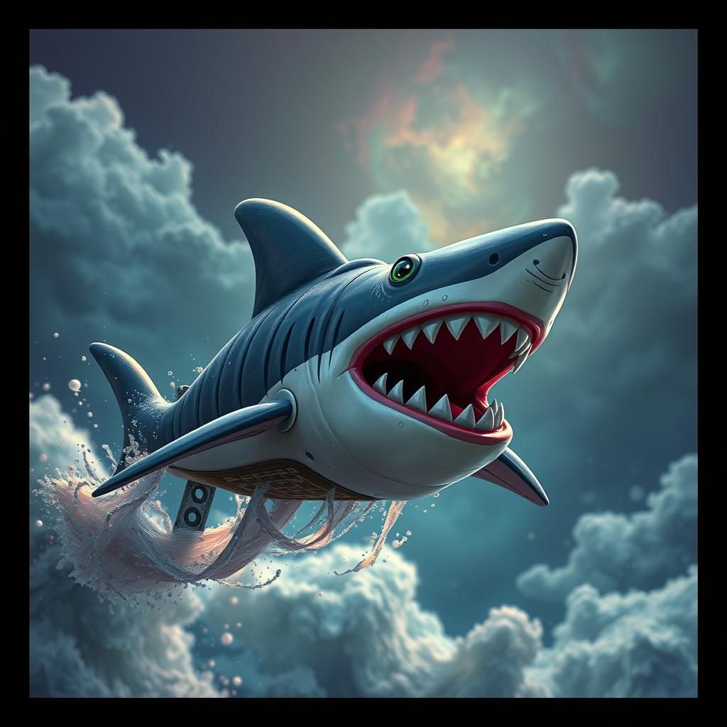Cartoon Shark-Mouth Shoe Flies in Fantasy Art