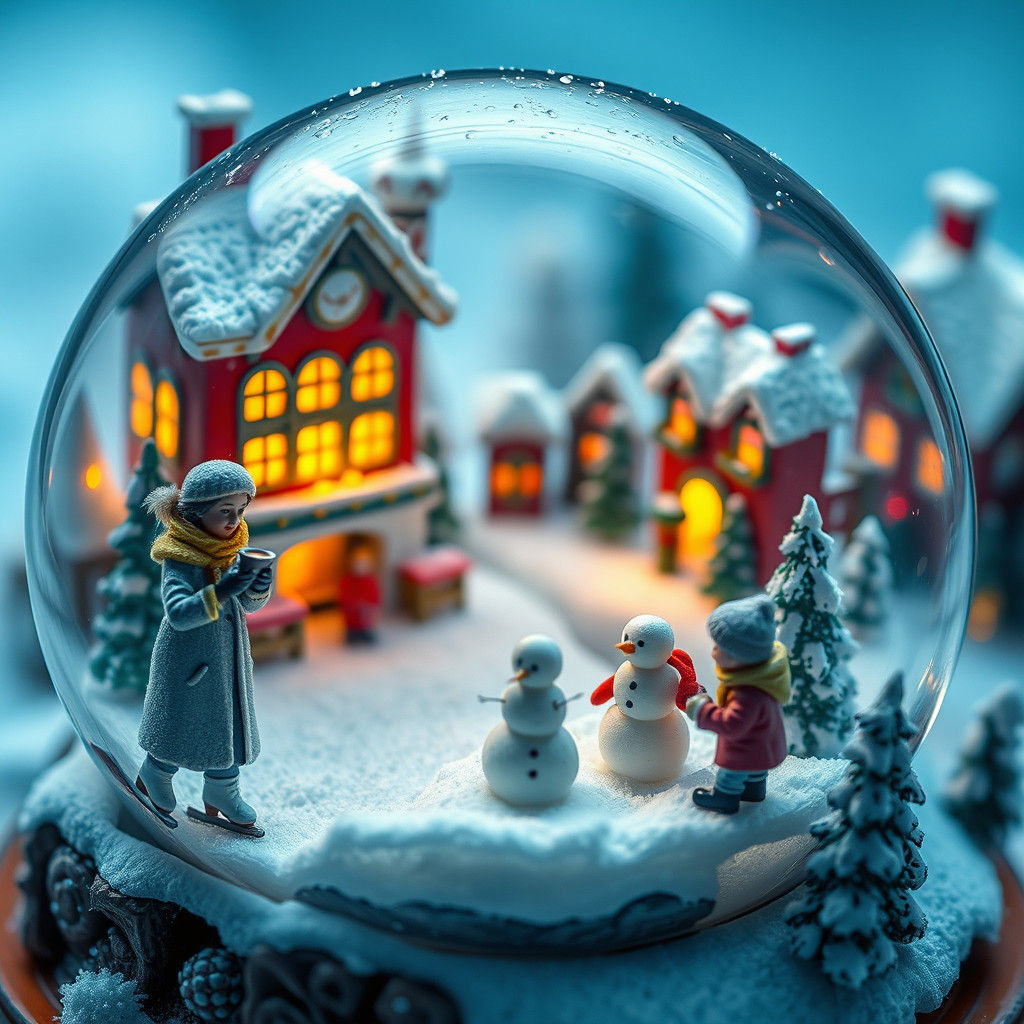 Snow Globe Village in Macrophotography Style