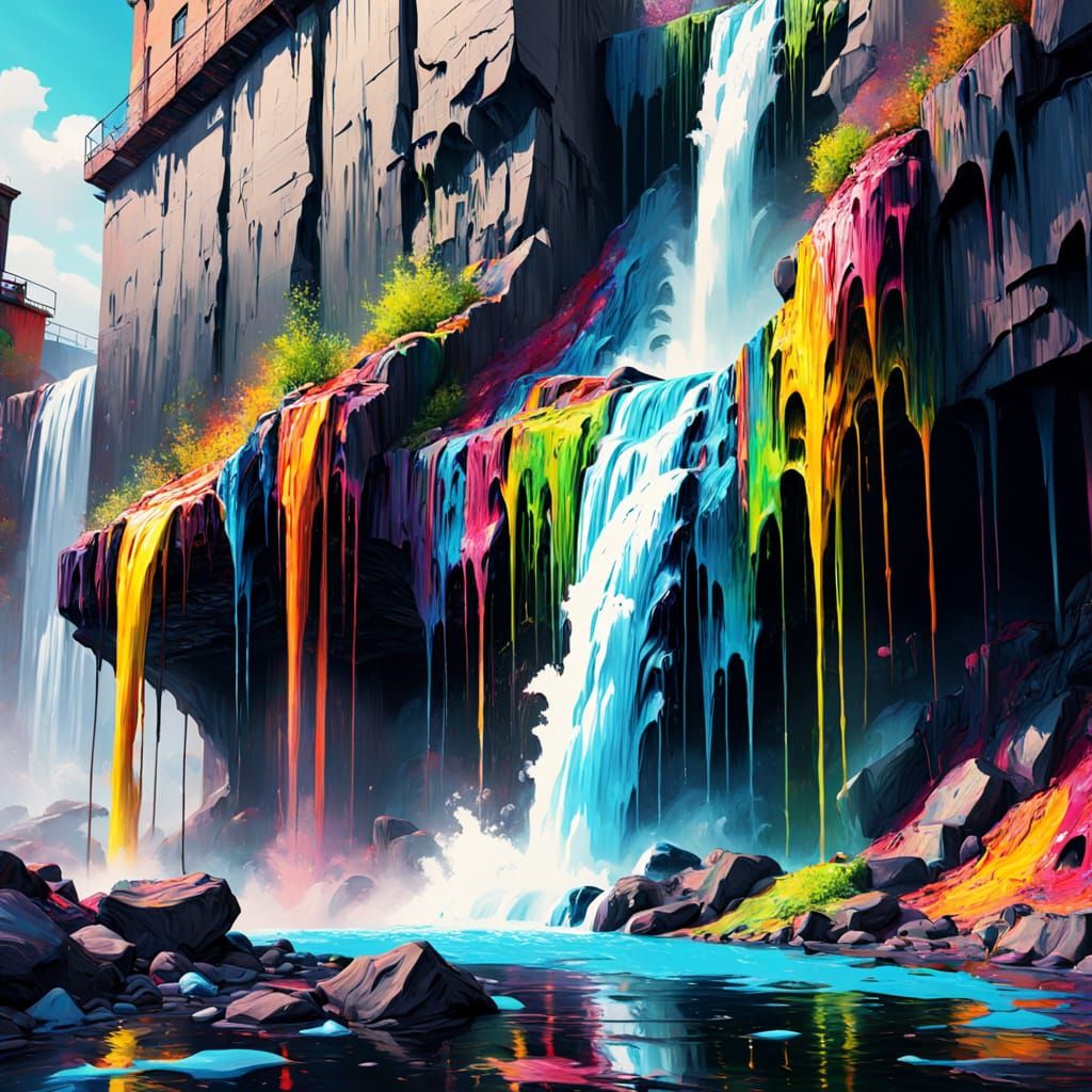 Vibrant Waterfall of Paint in Hyperdetailed Concept Art