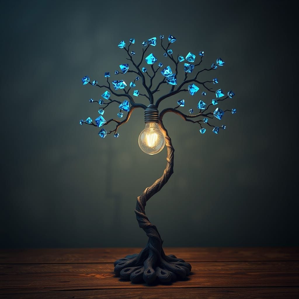 Illuminated Tree Lamp with Blue Diamonds