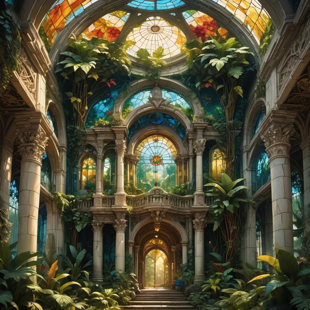 Jungle Temple Concept Art in Baroque Style