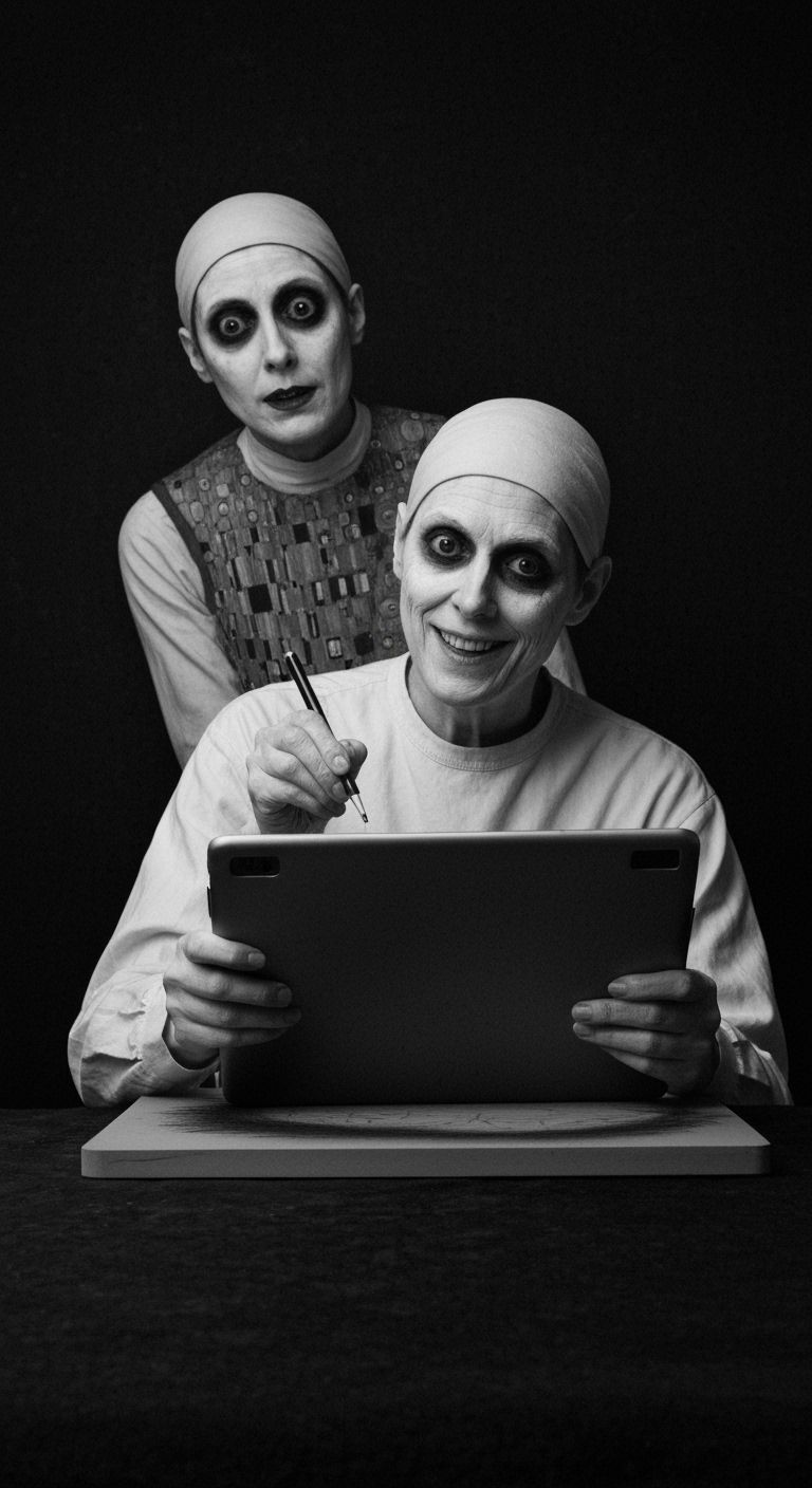 Sinister Charcoal Drawing: Patients Sketching Each Other