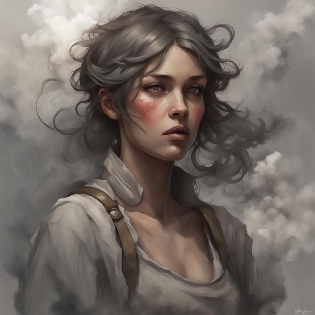 Girl in Ash and Smoke: Hyperdetailed Concept Art