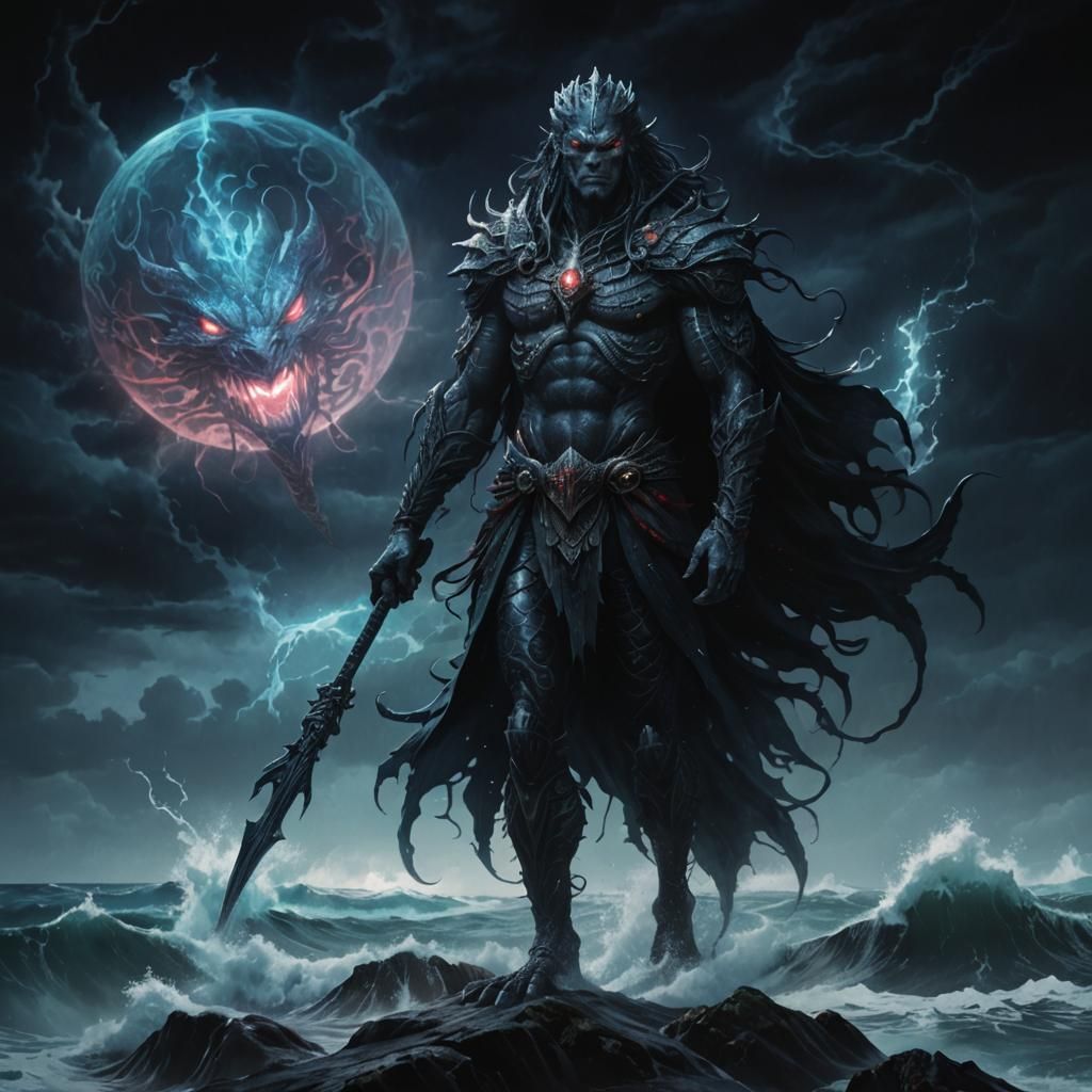 Creepy Merfolk in Mystical Seascape, Dark Fantasy Art