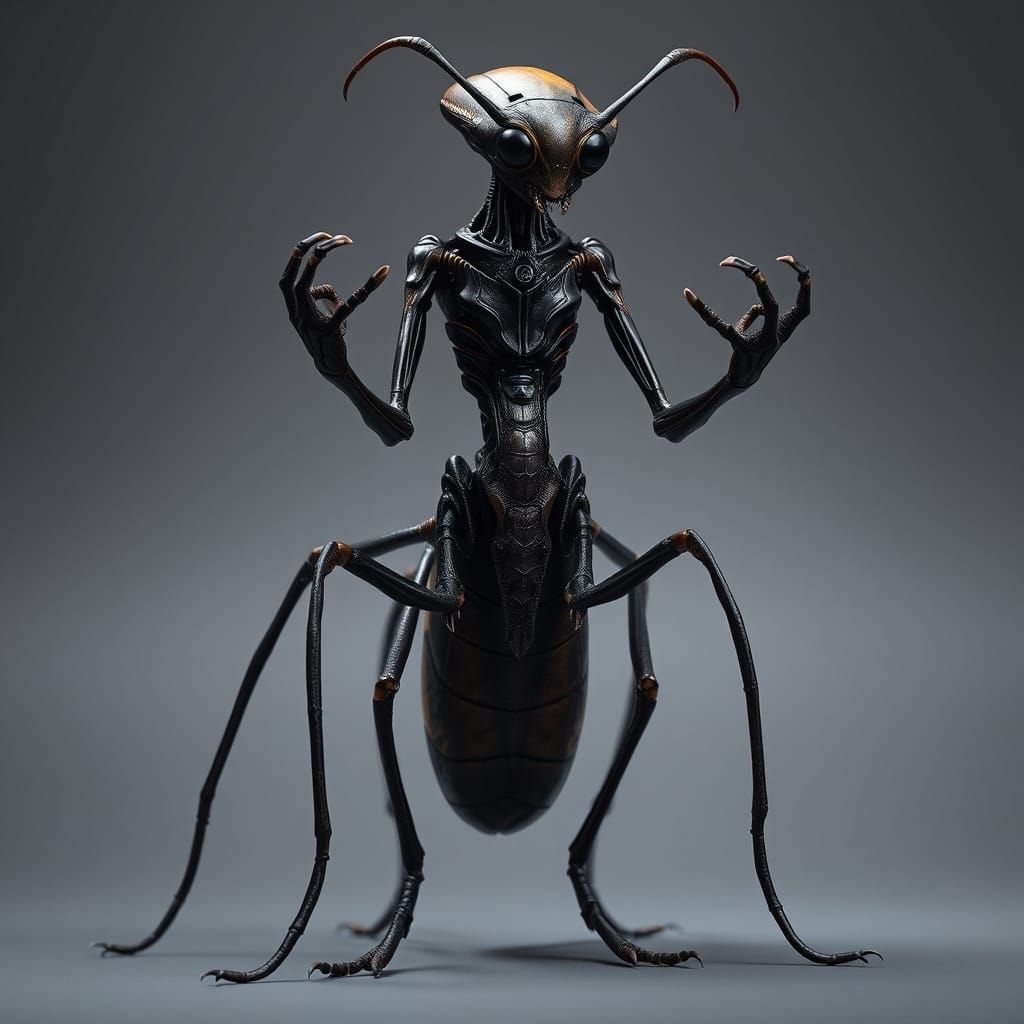 Cyberpunk-Inspired Insectoid Alien with Intricate Biomechani...