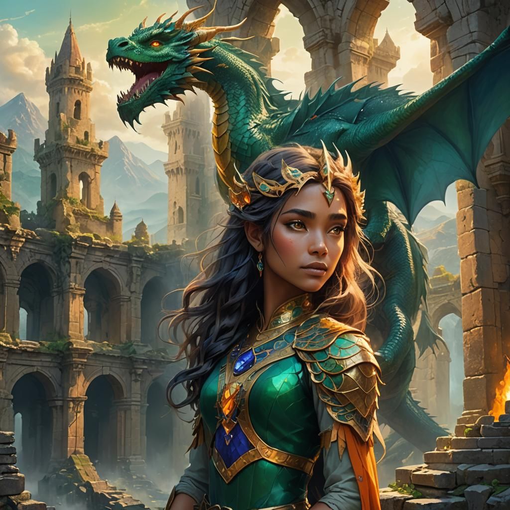 Dragon Girl in Misty Mountain Castle Ruins