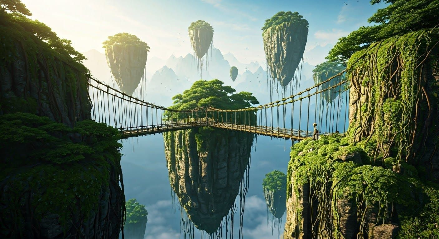 Giant Floating Islands Connect Through Elegant, Ornate Bridg...