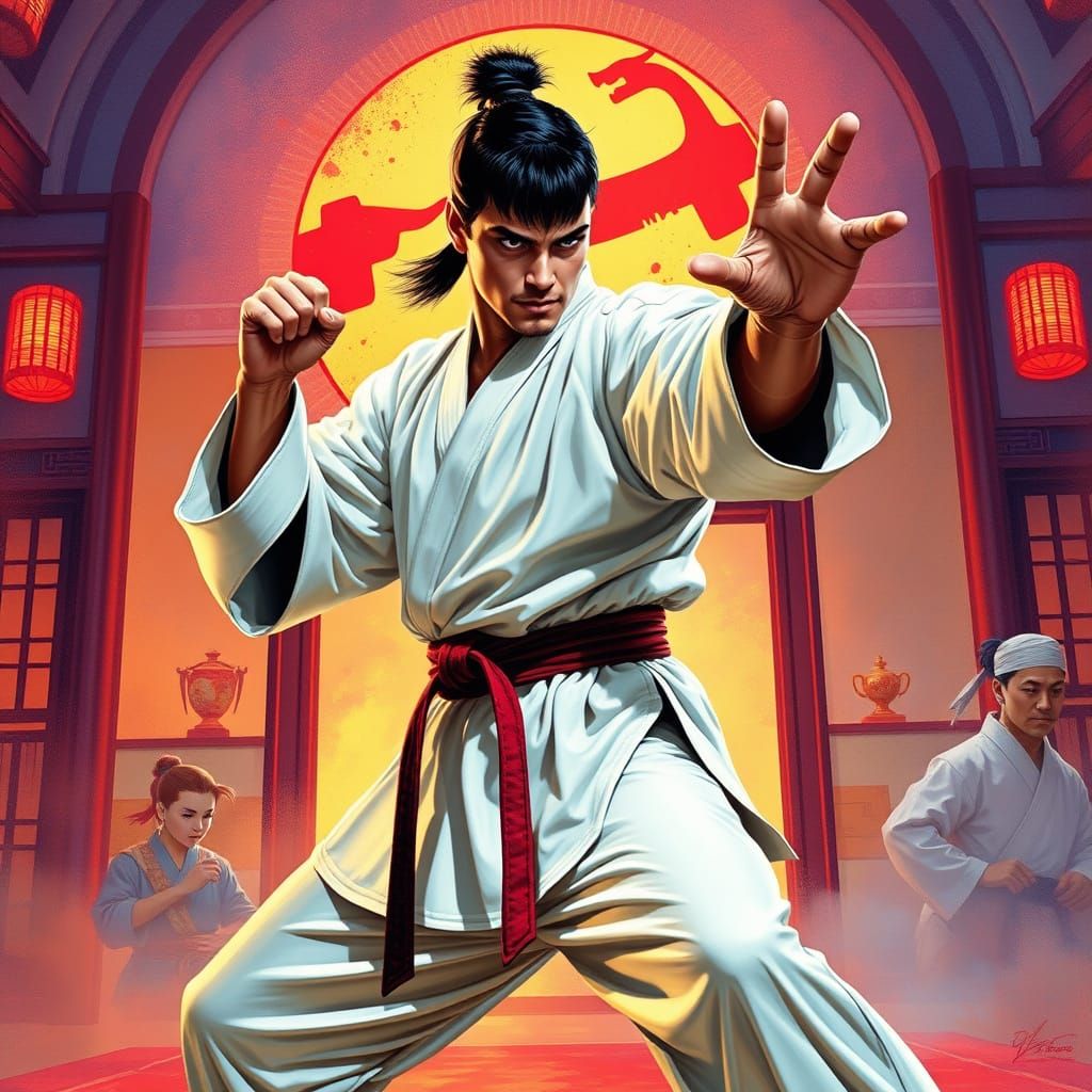 Dynamic Martial Artist in Dojo with Vibrant Colors