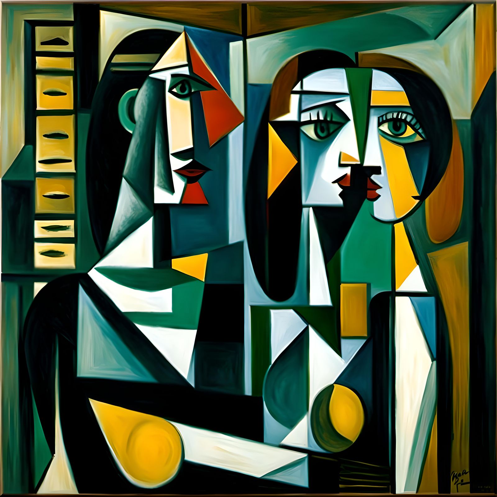 Cubist Woman and Mirror Reflection