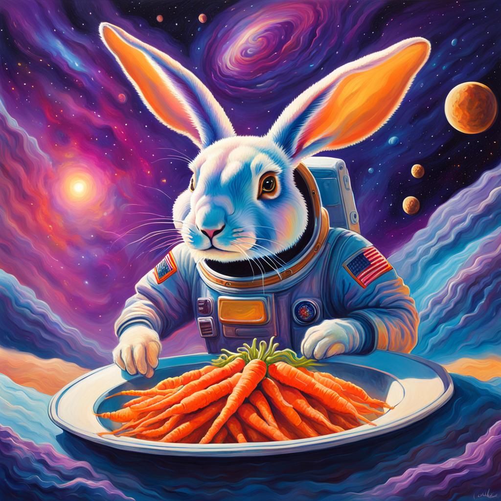 Rabbit Astronaut in Space: Surrealist Dreamscape