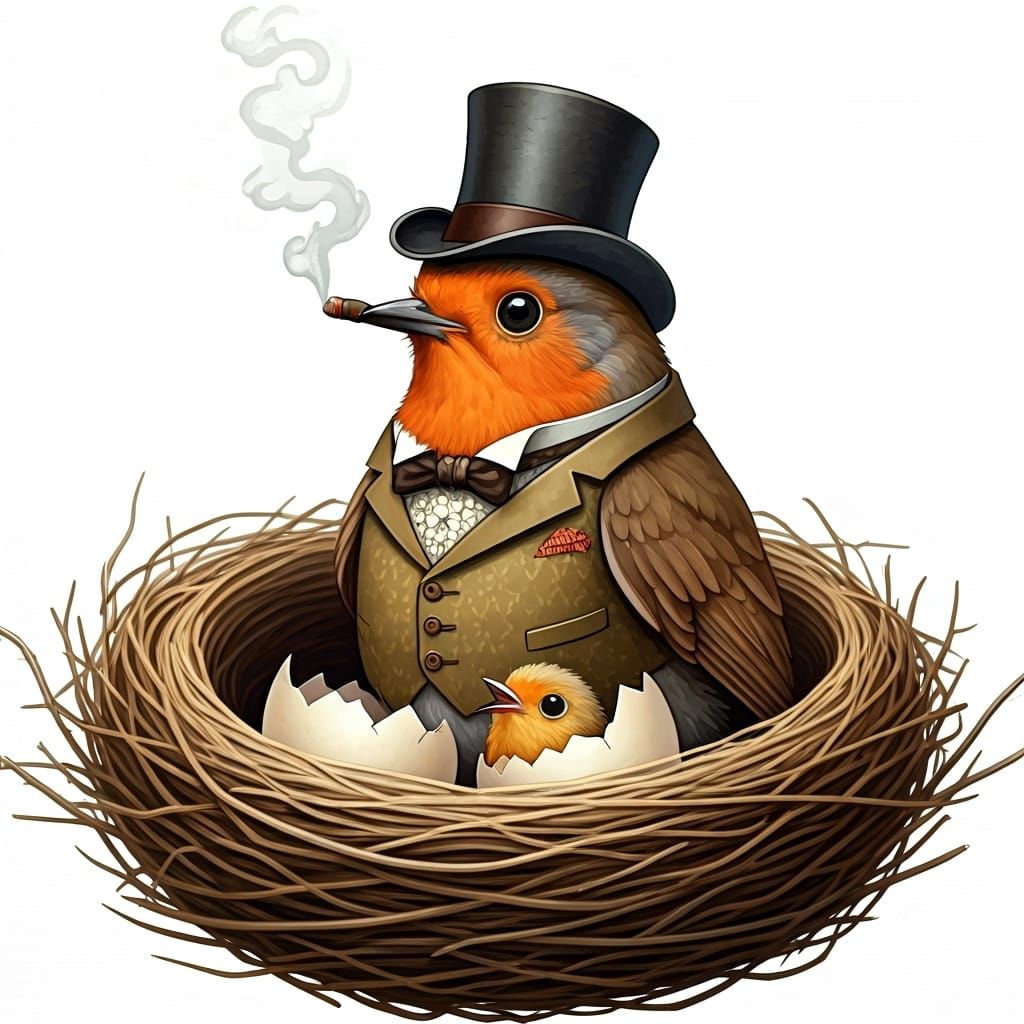 Robin Smokes Cigar in Beatrix Potter Style