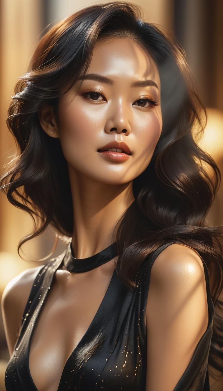 Asian Woman Portrait in Expressionist Oil Painting