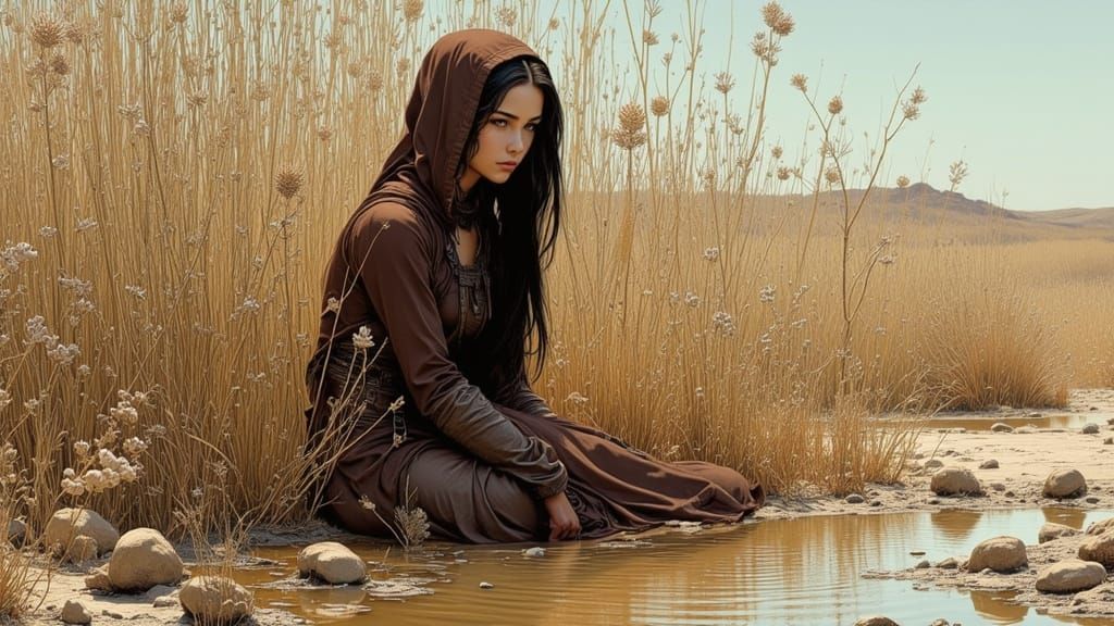 Surreal Desert Scene with Glass Reeds, in Dark Style