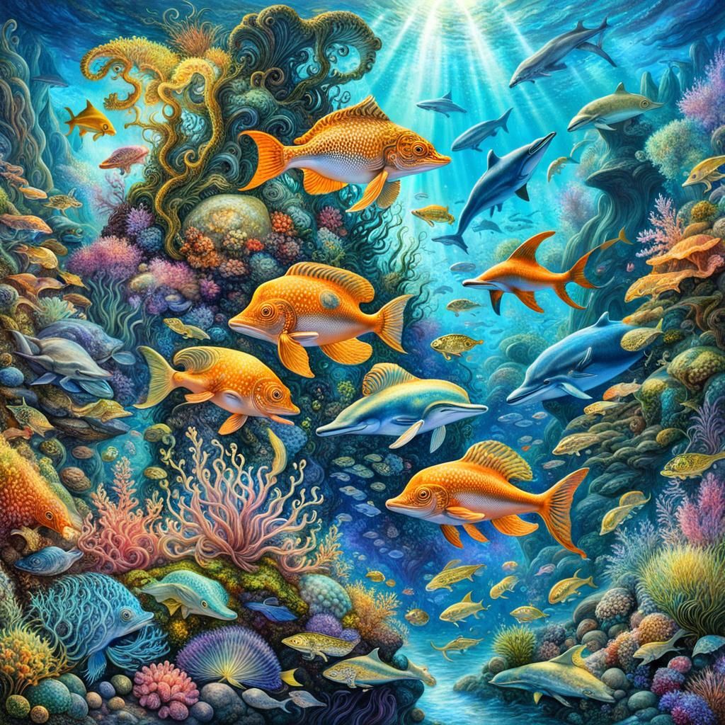 Enchanted Underwater Landscape with Marine Life