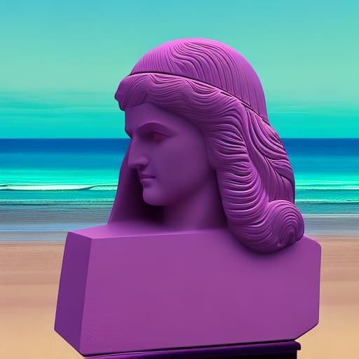 Vaporwave Greek Statue on a Neon Beach