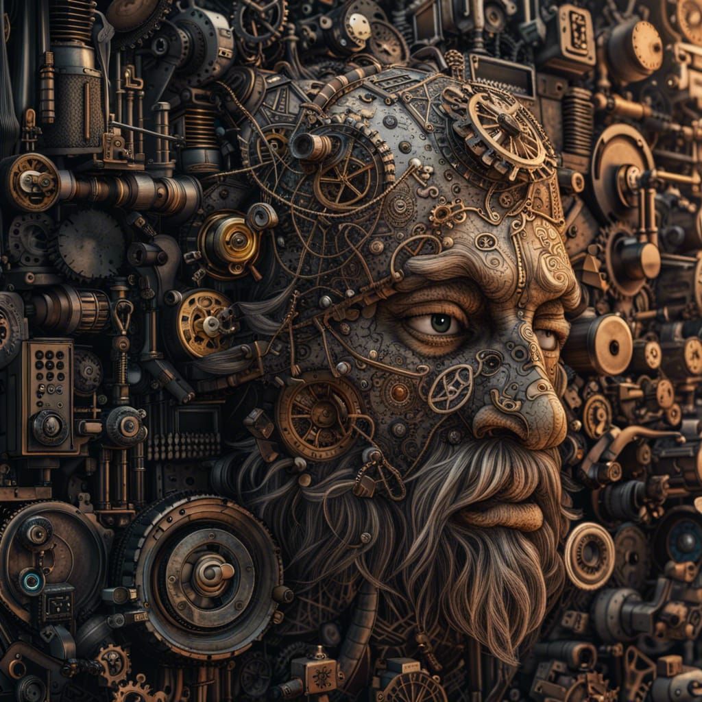 Steampunk Leonardo da Vinci Portrait with Gadgets and Gears