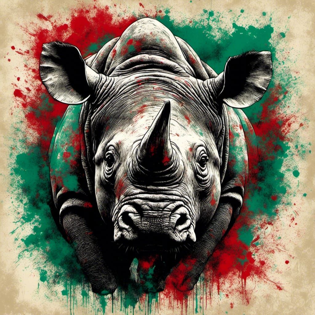 Majestic African Rhino Portrait in Bold Colors