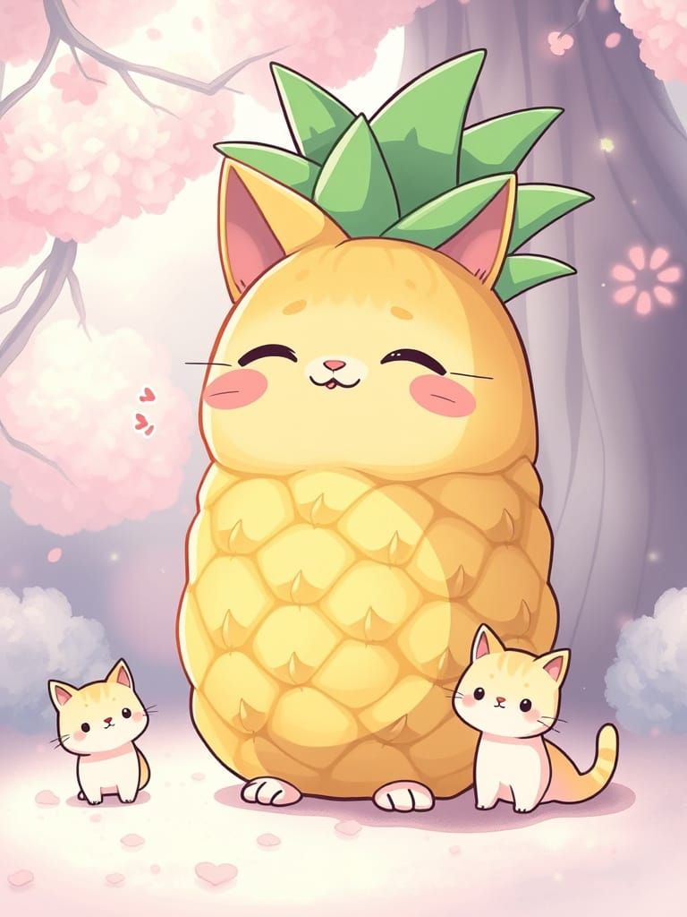 Cute Chibi Anime Pineapple Friends in Whimsical Pastel Lands...