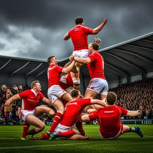 Welsh Rugby Dragon Celebration in Hyperrealistic Style