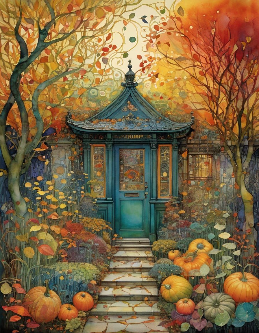 Intricate Autumn Garden in Triadic Colors