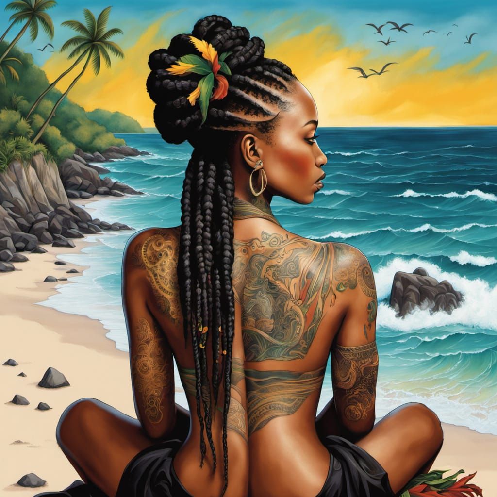 Jamaican Woman with Braids and Voodoo Tattoos