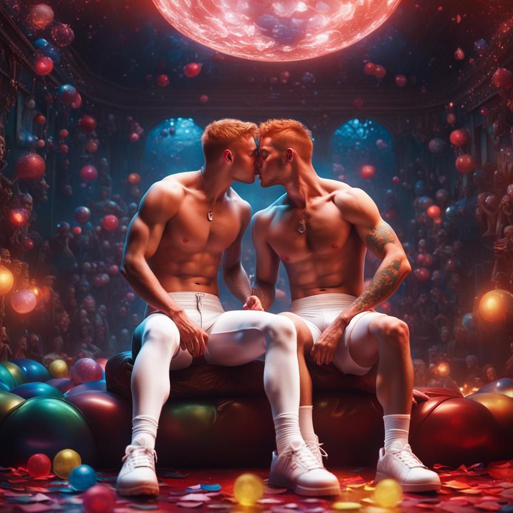 Shirtless Ginger Men Kissing in Latex Club