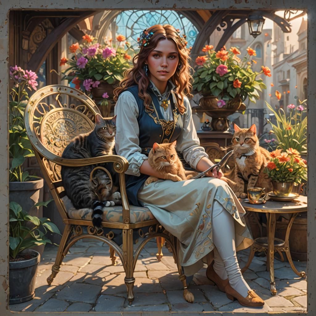 Woman with Cats: Hyperdetailed Artstation Portrait