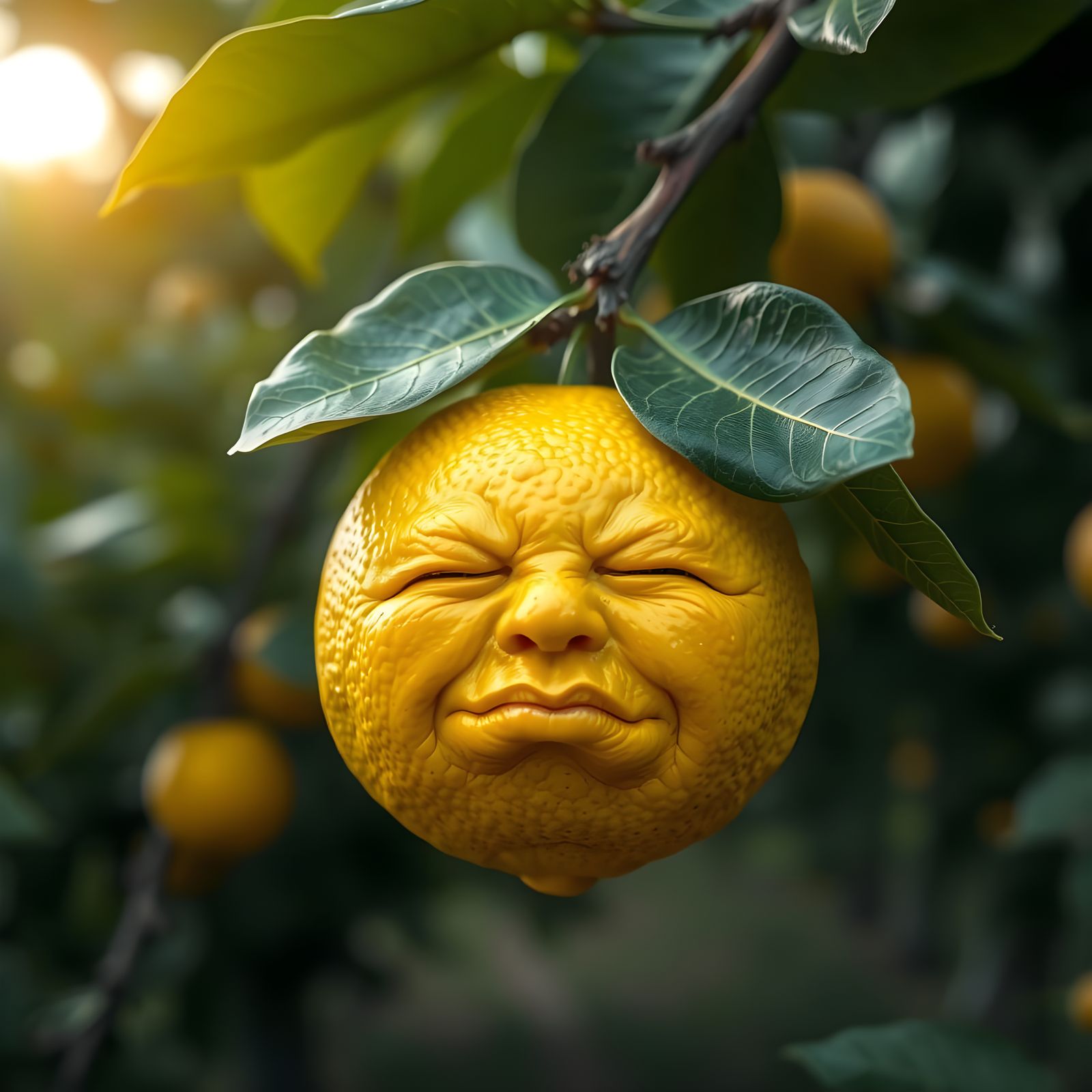 Surrealistic Portrait of a Lemon in an Orchard